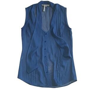 BCBG Generation blue, sleeveless, sheer,‎ button up top sz 2